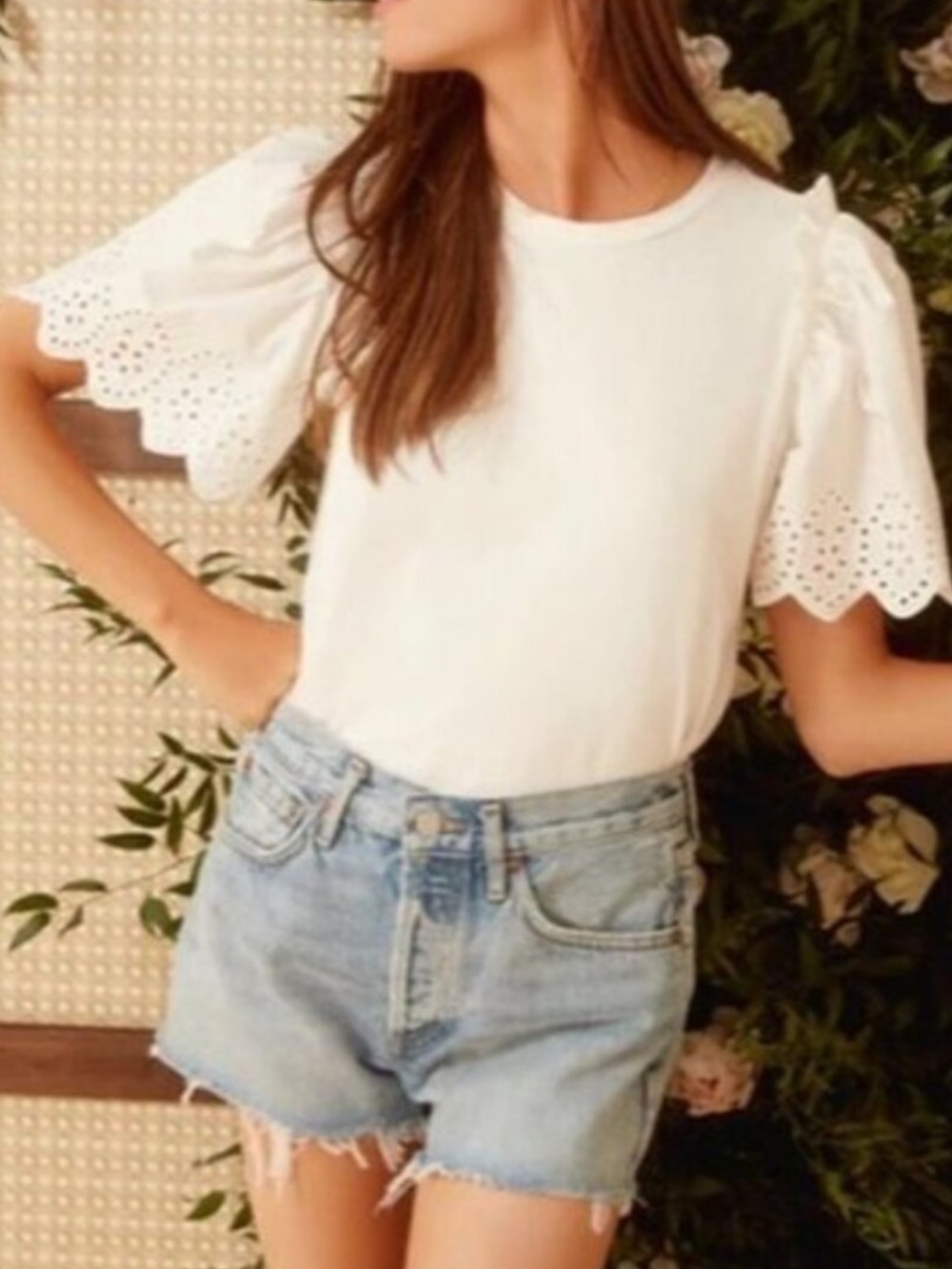 Tuckernuck Hyacinth House White Mollie Eyelet Top L Puff Sleeve Ruffles Preppy